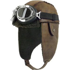 Aviator Trapper Hat Winter Faux Leather Fur Ear Flap Pilot Goggles Unisex Warm